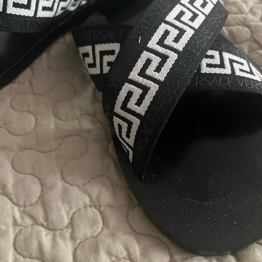 Versace Black and White Slide Sandals